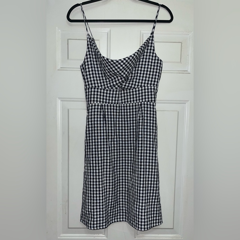 Loft Gingham Mini Cami Dress Black & White Checkered Picnic Sundress Retro NEW 6 - Picture 3 of 5